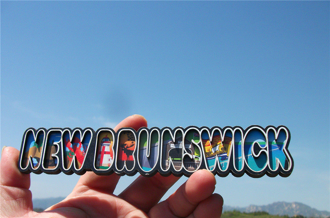 CANADIAN LOCAL BUY REFRIGERATOR MAGNET NEW BRUNSWICK WOODEN DOUBLE-LAYERED