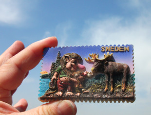 瑞典当地购买冰箱贴 瑞典 SWEDEN 有爱心的山妖一家 邮票形 多款