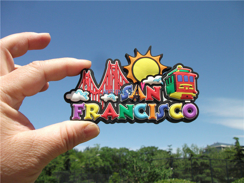 美国当地冰箱贴 旧金山 san francisco 金门大桥 有轨巴士 软胶