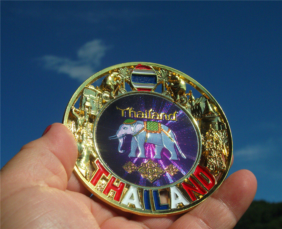 THAILAND LOCAL REFRIGERATOR MAGNET METAL STICKER AUSPICIOUS ELEPHANT DISC RELIEF MULTI-COLOR THANLAND