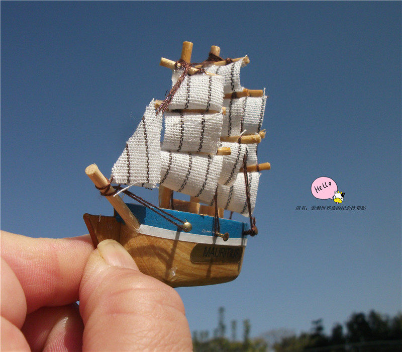 MAURITIAN LOCAL FRIDGE MAGNET MAURITIUS WOODEN SAILBOAT SMOOTH SAILING MULTI-COLOURED OPTIONS