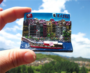 莱茵河美景 BASEL 国旗 巴塞尔 瑞士当地购买冰箱贴