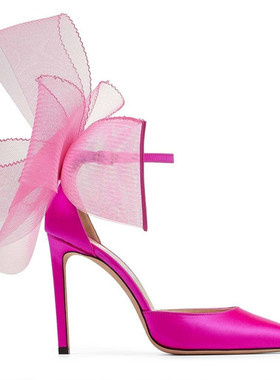 蕾丝蝴蝶结高跟鞋2026年新款性感一字带尖头细跟真皮名媛包头凉鞋