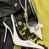 气质蝴蝶结浅口单鞋 女夏 高跟鞋 细跟尖头法式 45码 真皮2025新款