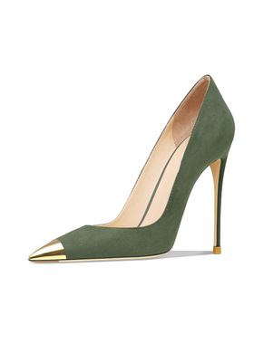 黑色绒面铁头拼接百搭浅口高跟鞋女2025年新款细跟尖头性感单跟鞋