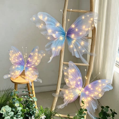 婚庆仿真发光蝴蝶橱窗花墙装饰