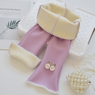 女童打底裤秋冬季宝宝微喇叭裤加厚中小童长裤子薄绒冬装儿童加绒