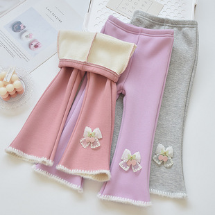 女童裤子秋冬外穿加绒休闲裤中大童加厚薄绒微喇裤女孩宽松喇叭裤