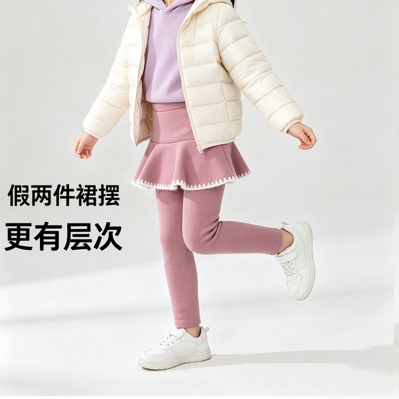女童冬季加绒裙裤 加厚假两件女童裤裙 保暖女童打底裤 女童裙裤