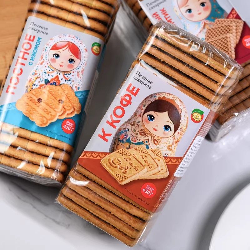俄罗斯进口老式饼干套娃图案多味早餐饼干粗粮炼乳可可香浓酥脆饼,零食/坚果/特产,酥性饼干,淘宝优惠券,粉丝福利购,淘宝优惠卷