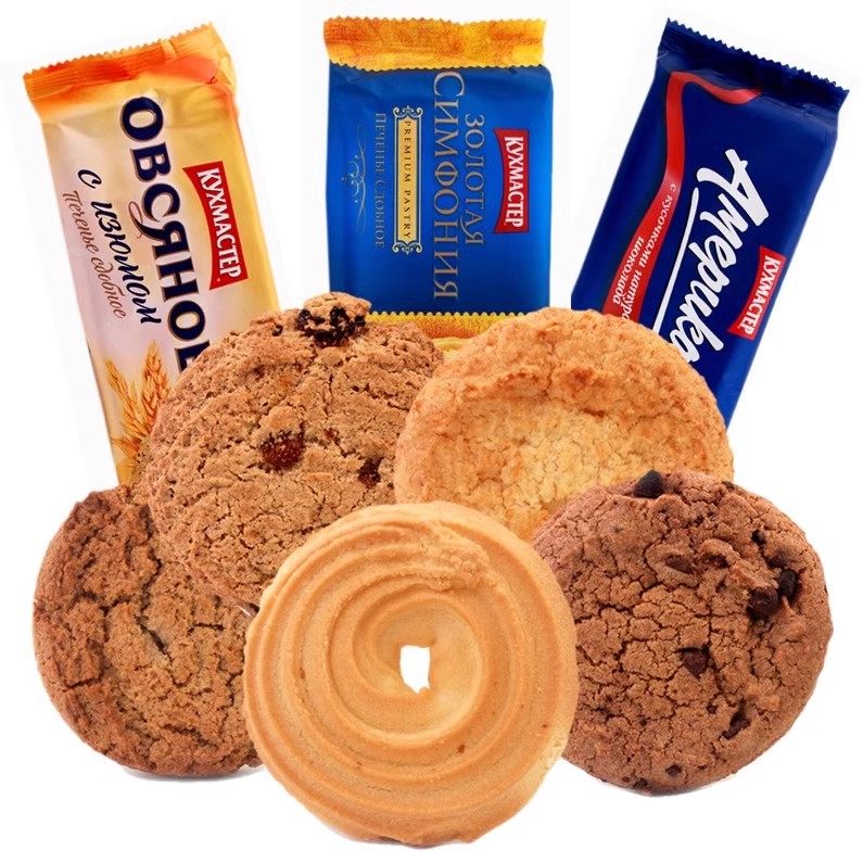 俄罗斯原装进口燕麦椰子香酥黄油曲奇饼干葡萄干夹心儿童零食品