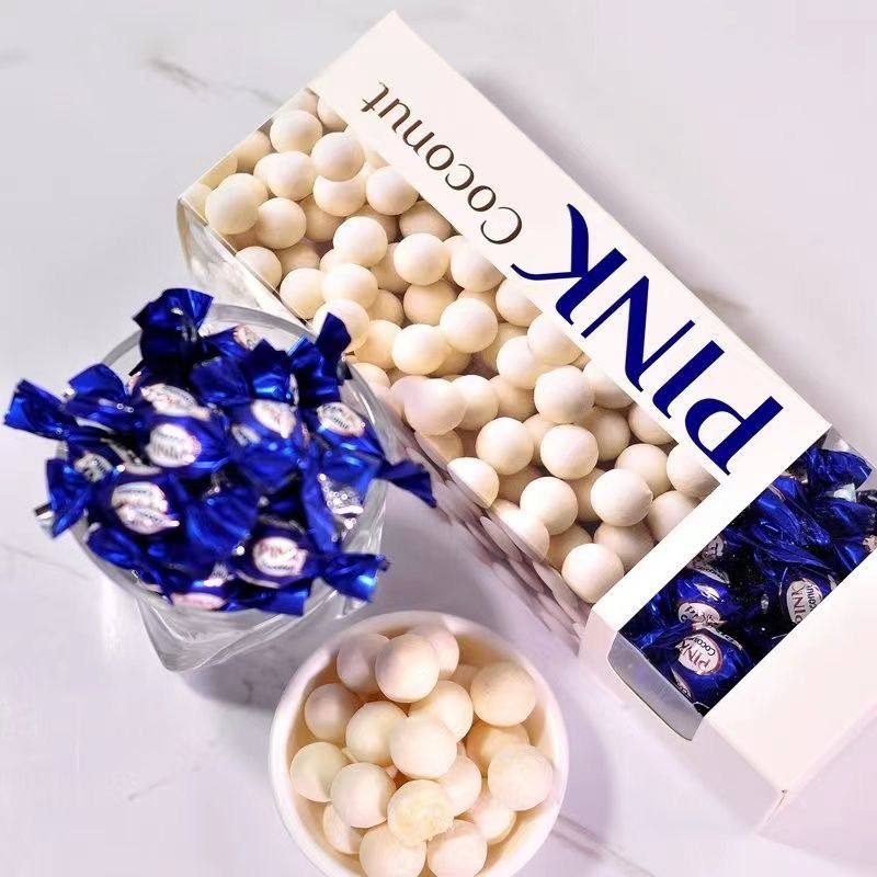 俄罗斯进口pink糖果松露味椰子巧克力夹心糖婚庆喜糖新年货盒装