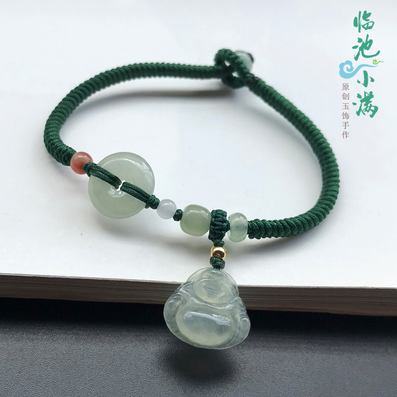 原创天然翡翠冰种晴水玉佛路路通平安手链佛公手绳本命年送礼女友