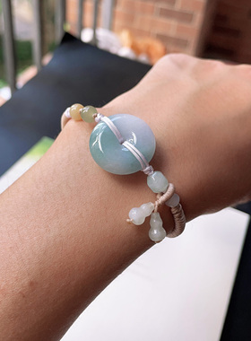 原创手工编织天然翡翠紫罗兰茄紫平安扣手绳