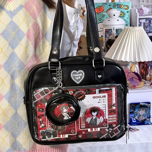 学院风单肩斜挎痛包透明谷子