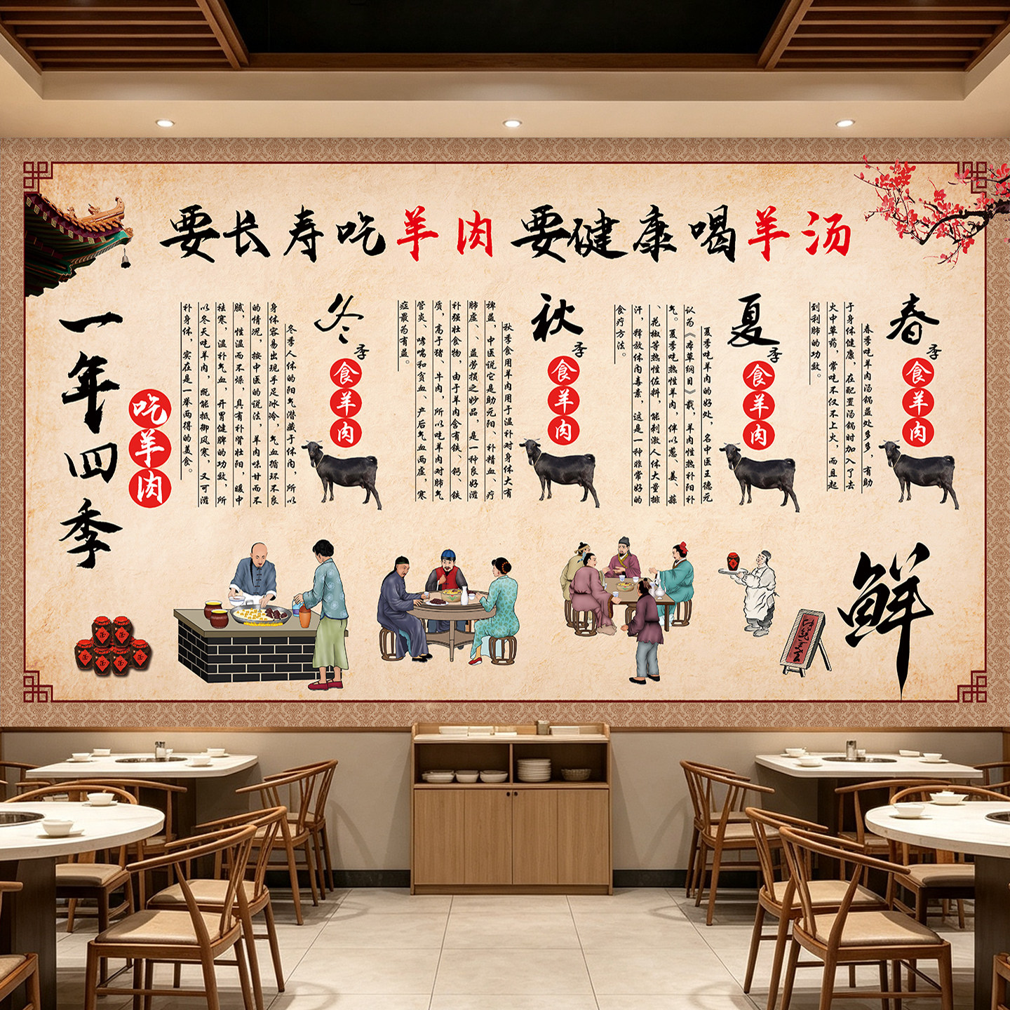 餐饮羊肉汤馆广告设计墙面贴纸