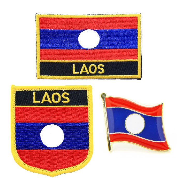老挝国旗布贴可缝可烫刺绣徽章