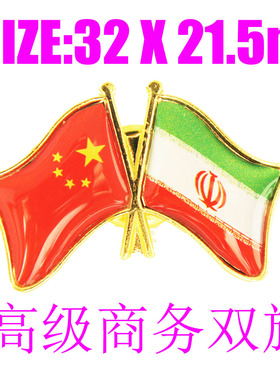 精工商务 双旗徽章 中国 伊朗 Iran  Flag Pin 西装胸针
