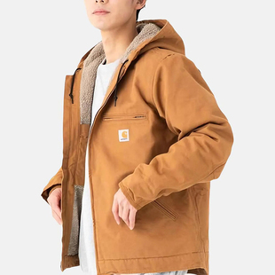 Carhartt卡哈特羊羔绒加绒防风帆布拉链耐磨连帽保暖夹克104392