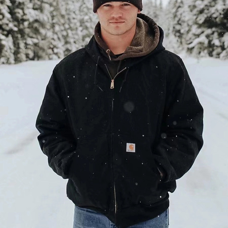 Carhartt卡哈特J140黑色防风帆布拉链耐磨连帽保暖夹克106673