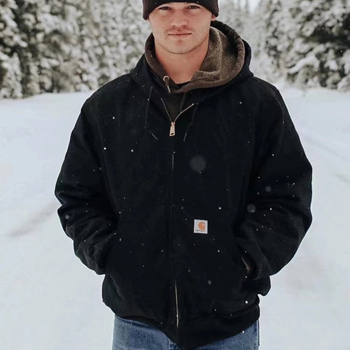 Carhartt卡哈特J140黑色防风帆布拉链耐磨连帽保暖夹克106673