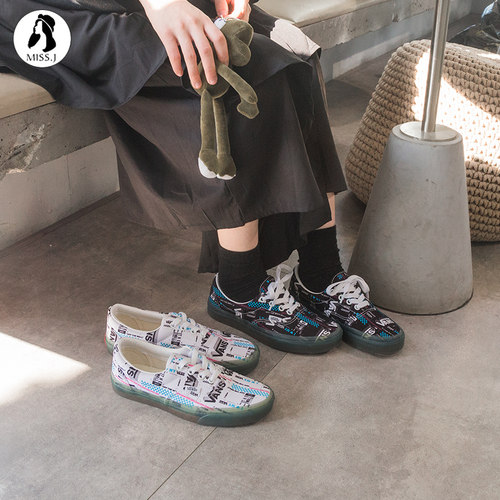 VANS官方正品logo字母印花帆布鞋