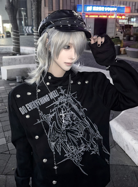 亚文化黑色外套女秋冬金属铆钉宽松夹克情侣朋克视觉系上衣设计感