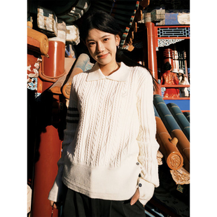 独特漂亮miu系毛衣女春季穿搭提花翻领修身针织衫vintage显瘦上衣