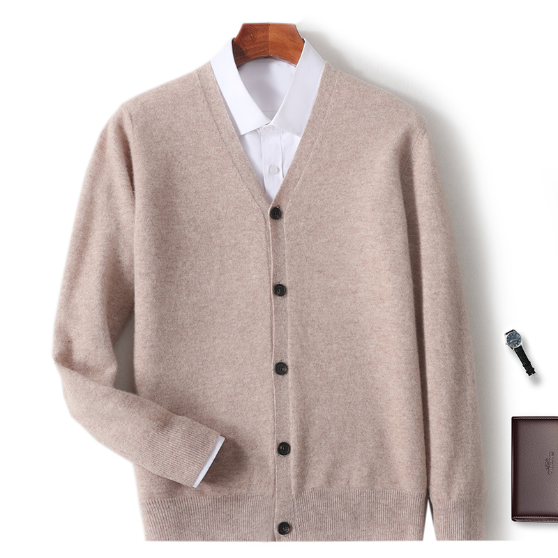 男士纯羊毛衫V领开衫毛衣单排扣