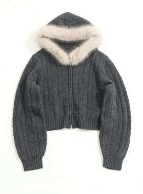 IBA235 日单外贸简约百搭休闲拉链连帽针织衫女款短款开衫