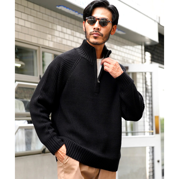日系百搭拉链半高领套头毛衣男款
