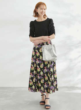 A321450 日本单 前后两穿 夏季新款黑色百搭捏褶袖套头衫 女款