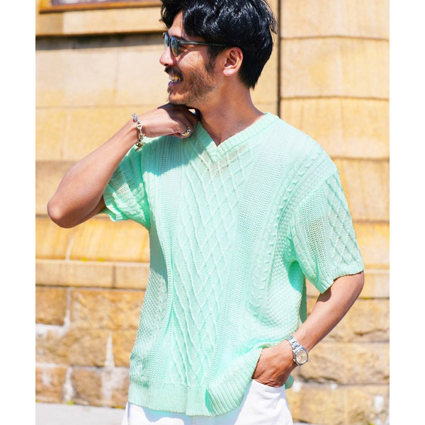 宽松百搭圆领短袖针织毛衣男款