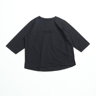 C523087 日单外贸简约百搭字母拼接款圆领套头七八分袖T恤 女款