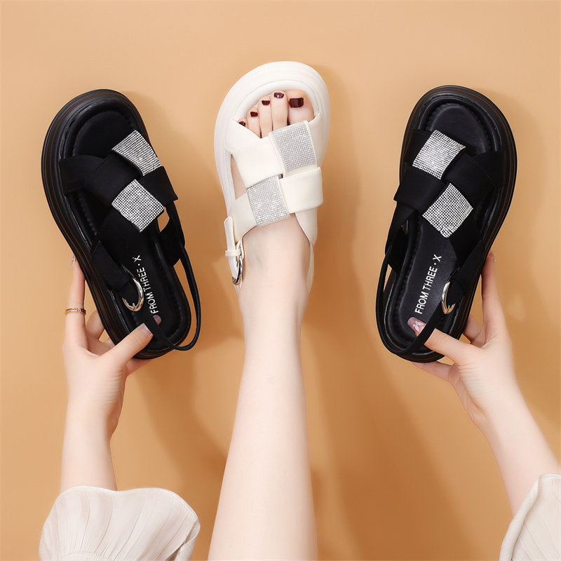 厚底罗马凉鞋女2025夏季防滑软底休闲沙滩鞋外穿配裙大码43小码33