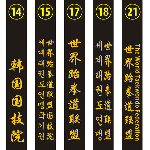 跆拳道黑带绣字世界跆拳道联盟姓名教练腰带英韩文段位刺绣道带