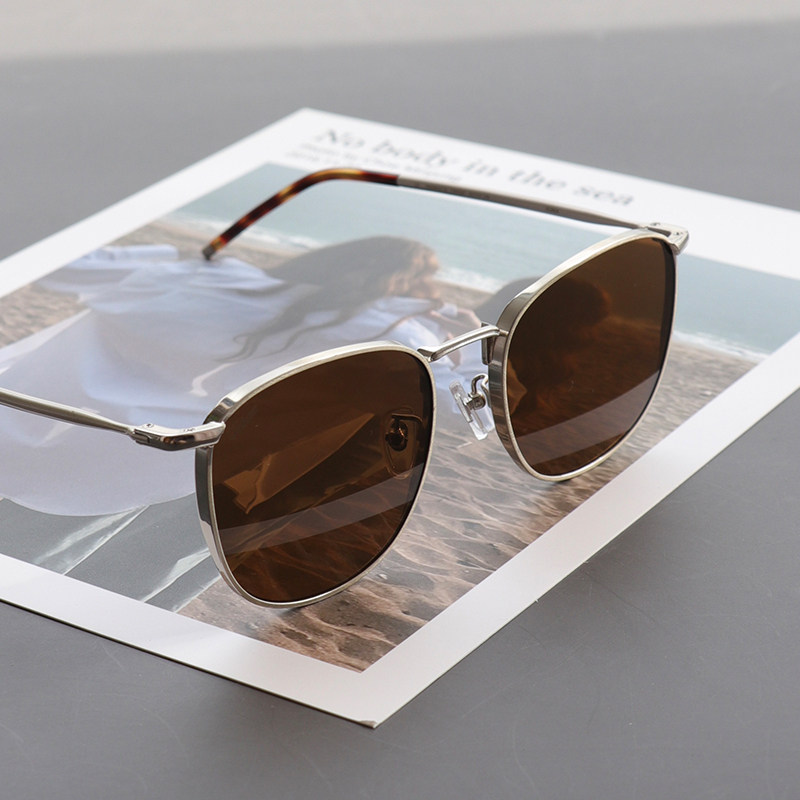 复古茶色方形圆脸墨镜男女度数大脸太阳镜近视镜片美式金属框眼镜