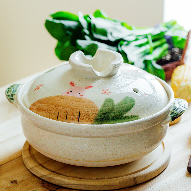 日本进口万古烧手绘萌兔子土锅砂锅陶瓷锅汤锅煲仔饭炖锅煲汤大号