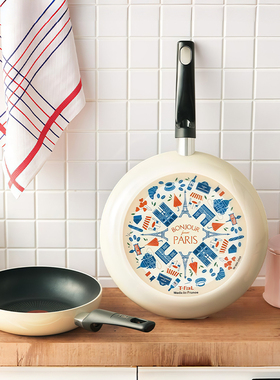 姜妍同款日本原装进口法国产特福T-fal不粘锅红点煎炒锅巴黎图案