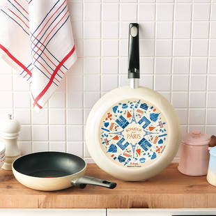 姜妍同款日本原装进口法国产特福T-fal不粘锅红点煎炒锅巴黎图案