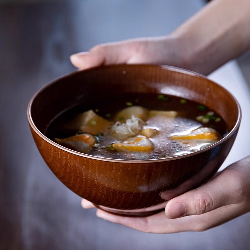 日本进口山中漆器木纹汤碗家用汤碗饭碗大号拉面碗日式餐具树脂碗