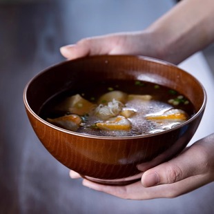 日本进口山中漆器木纹汤碗家用汤碗饭碗大号拉面碗日式餐具树脂碗