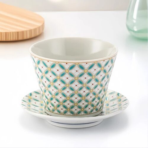 日本进口青郊窑七宝花菱陶瓷茶杯