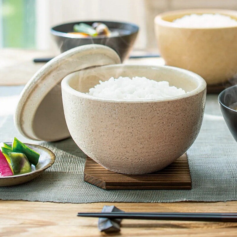日本进口长谷园伊贺烧存饭罐微波炉蒸菜碗粗陶米饭容器保鲜盒冷藏