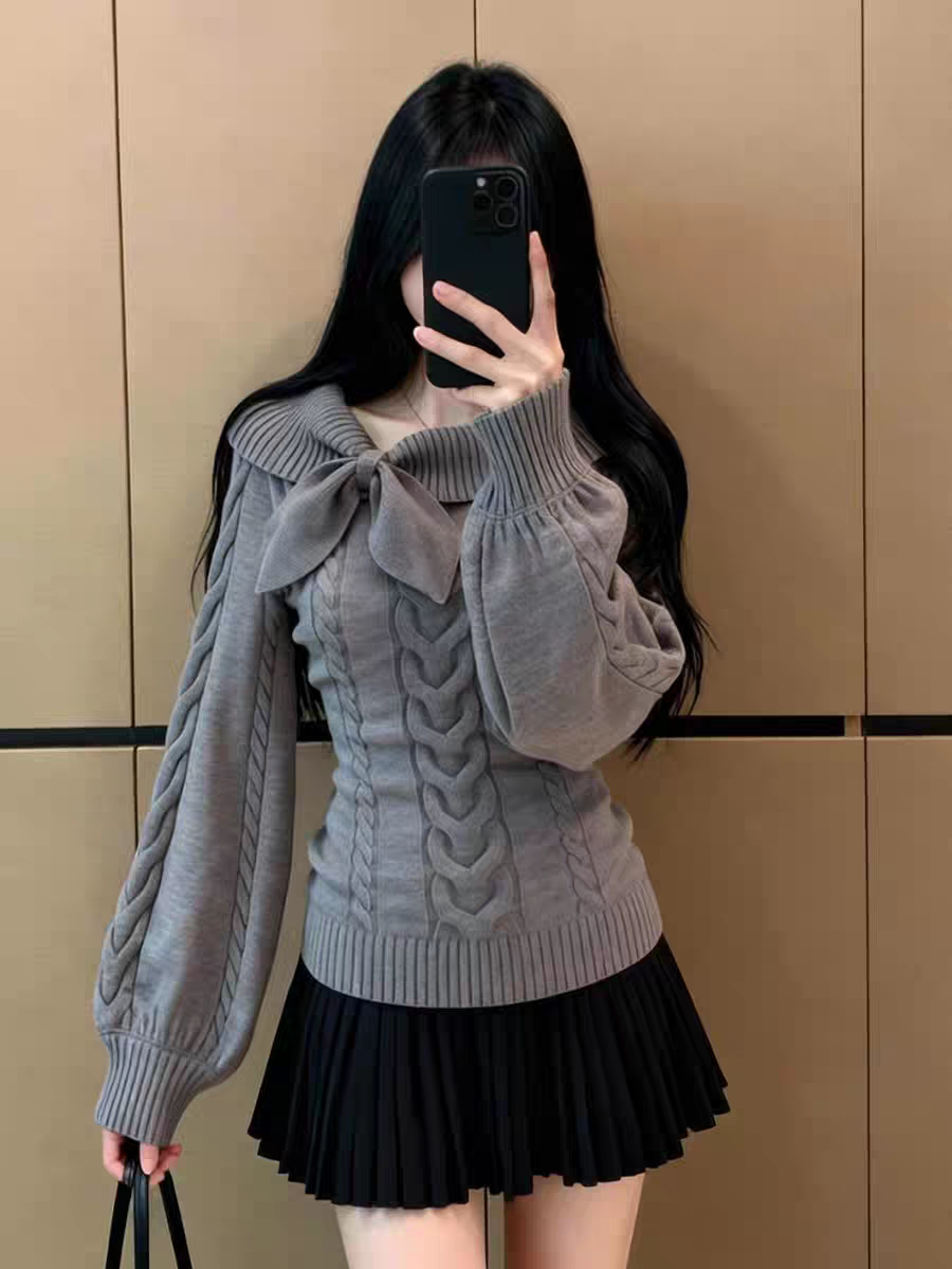 甜美学院风女秋冬兔耳朵结针织毛衣内搭外穿修身显瘦百搭绝美上衣