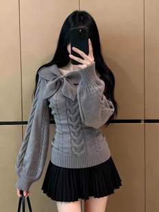 甜美学院风女秋冬兔耳朵结针织毛衣内搭外穿修身显瘦百搭绝美上衣