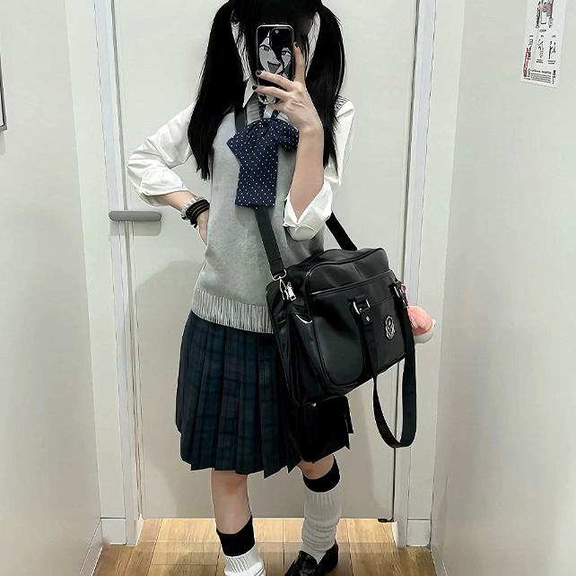 女校供感jk制服套装学院风套头针织背心上衣海苔格裙百褶裙子套装