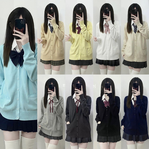 原创日系jk制服针织开衫学院风甜美校供毛衣长袖外搭外套秋冬新款