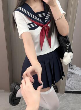 新款原创JK制服学院基础款白三本水手服日系校供感女上衣班服套装
