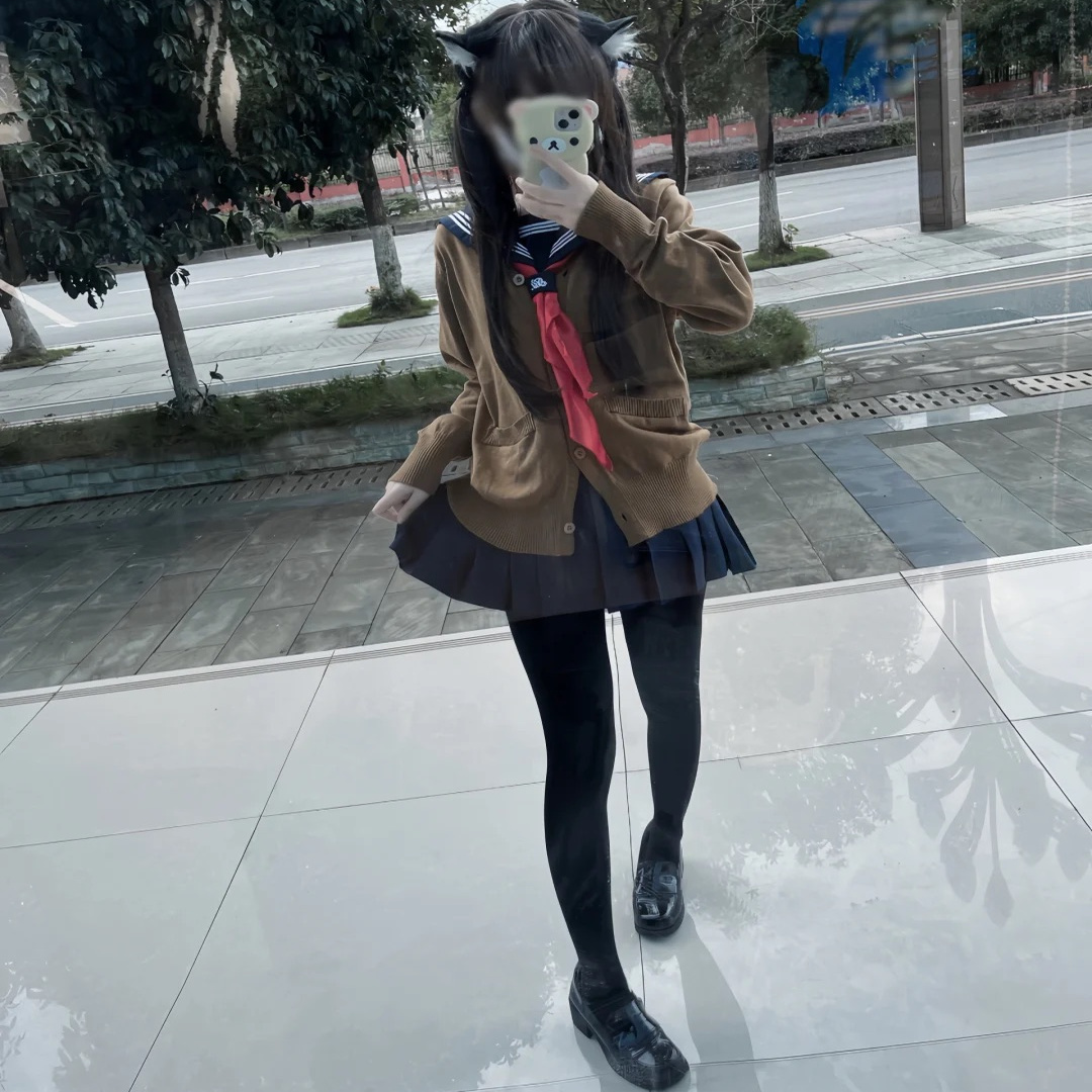 学院风针织开衫毛衣叠穿水手服绀三本长袖校供感JK制服套装女